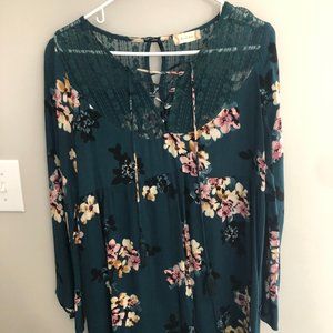 Green Floral Long Sleeve Altar'd State Dress